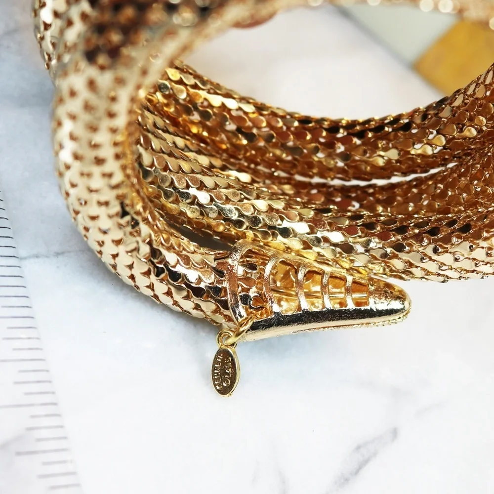 ⚜️ Kenneth Jay Lane Shimmering Gold Mesh and Clear Crystal Snake Wrap Bracelet - Picture 10 of 16